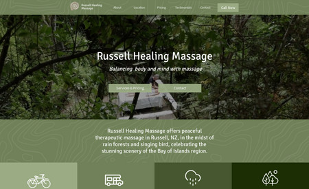 Russell Healing Massage: Quick custom Wix website - Starter Website & Marketing Combo. We client transferred from a Wordpress website to WIX for ease of use and quick update functionality.