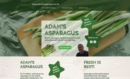 Adam's Asparagus: Shop site built from scratch for a farm selling fresh British asparagus.
