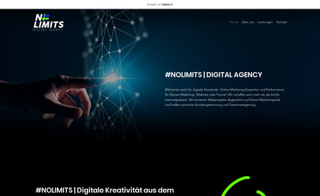 #NoLimits Agency: CI Developement, logo design and custom designed website on EditorX for this Germany-based digital agency
