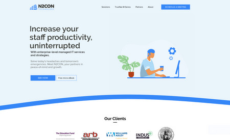 N2Con Technology: Making IT services friendly and approachable in a modern way. Website invites their ideal customer into a story the can relate to.