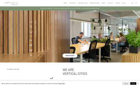 Vertical Coworking: Coworking space website integrated with booking platform to book hot desks. 