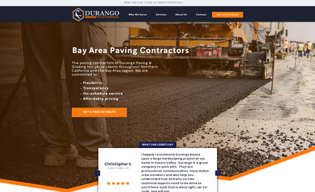 Durango Paving & Grading Inc.: Go West Marketing completed the full brand identity creation and launch of this Bay Area paving and grading company. Project included:

1. Website design 
2. Search engine optimization 
3. Content writing 
4. Logo design
