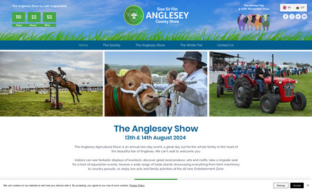 Anglesey County Show: Advanced site for a large agricultural show. Previous site they were unable to maintain, so also provide guidance and support to keep content current.