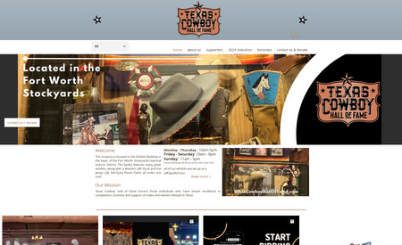 Texas Cowboy Hall of Fame - Advanced Website: Non-Profit Website with Bookings, Online Store and Blog Pages with 5 - 10 pages of content