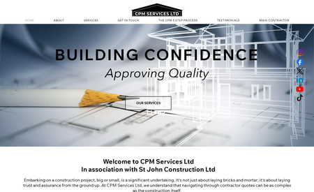 CPM  SERVICES: A WiX Studio project for a building project auditor. Project included logo design, full branding & website design for a completely new company