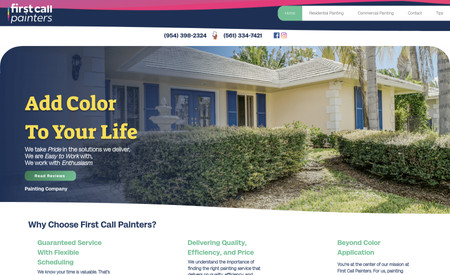 First Call Painters: Our first client as a Marketing company. We redesign 3 times already this site in the last 4 years to get here. We have done branding (pallet color, logo, mission, objective, customer targetting, etc.), and we are currently working on Google Ads and SEO, planning to start with email marketing and Social Media.