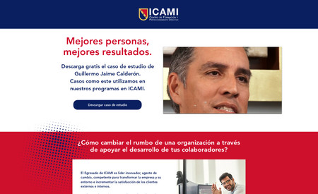 ICAMI México: Sitio desarrollado específicamente para la captación de clientes potenciales, con funcionalidades de descarga y diferentes llamados a la acción.
