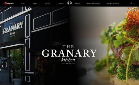 The Granary Kitchen - Restaurant with Online Menu, SEO, Editor X: This beautiful website was built to showcase their stunning photography and elevate its branding to reflect the fantastic dining experience offered at this local restaurant.