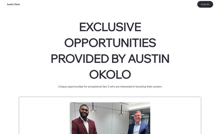 Austin Okolo: Landing page for client to market upcoming opportunties