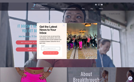 Breakthrough Fitness: Fitness website including 3rd party scheduling features, desktop and mobile build, and Google tags.