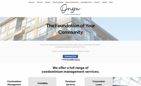 Onyx Condo Management: Professional Design
Simple Clean Layout
Eye-catching Design
Graphic Design (Brand Identity Design)
Advanced Search Engine Optimization (SEO)