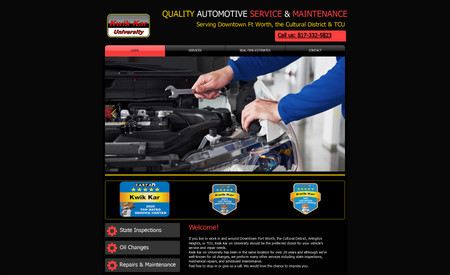 Univeristy Kwik Kar: Designed a totally new website at the request of the client's needs and design request. The website has a strong competitive SEO, a straight-cut design, and easy-to-navigate for info. 