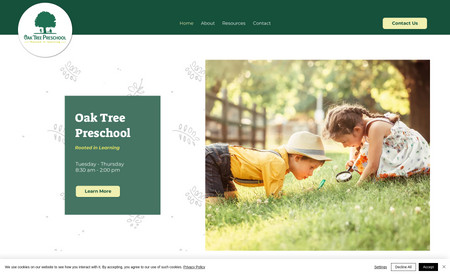 Oak Tree Prosper: Oak Tree Preschool is an in-home daycare that is opening this year.  They needed a website that conveys reliability and safety for children, but also the wonder and exploration they offer to their students.