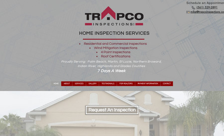 Trapco Home Inspections: Site for a home inspection company that wanted to showcase services, testimonials and the ability to book an inspection online.