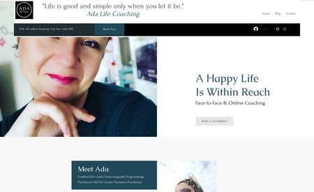 Ada Life Coaching: Projektowanie strony www, design i ustawienie podstawowego SEO witryny.