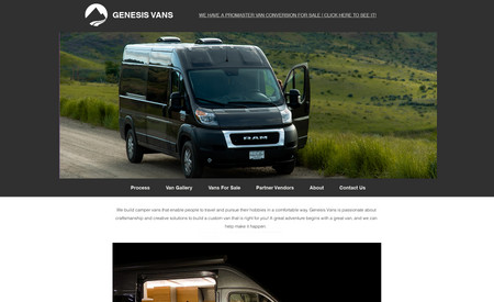 Genesis Vans: Website Redesign (and marketing set-up) for Genesis Vans, based in Wenatchee, WA. Genesis specializes in camper van conversions, renovations, etc.