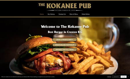 The Kokanee Pub: 125 Year old pub owner needed an online ordering website and includes rebranding, online ordering and a POS system. We did it all in under 5 weeks and the site get more visitors then the owner thought was possible. 